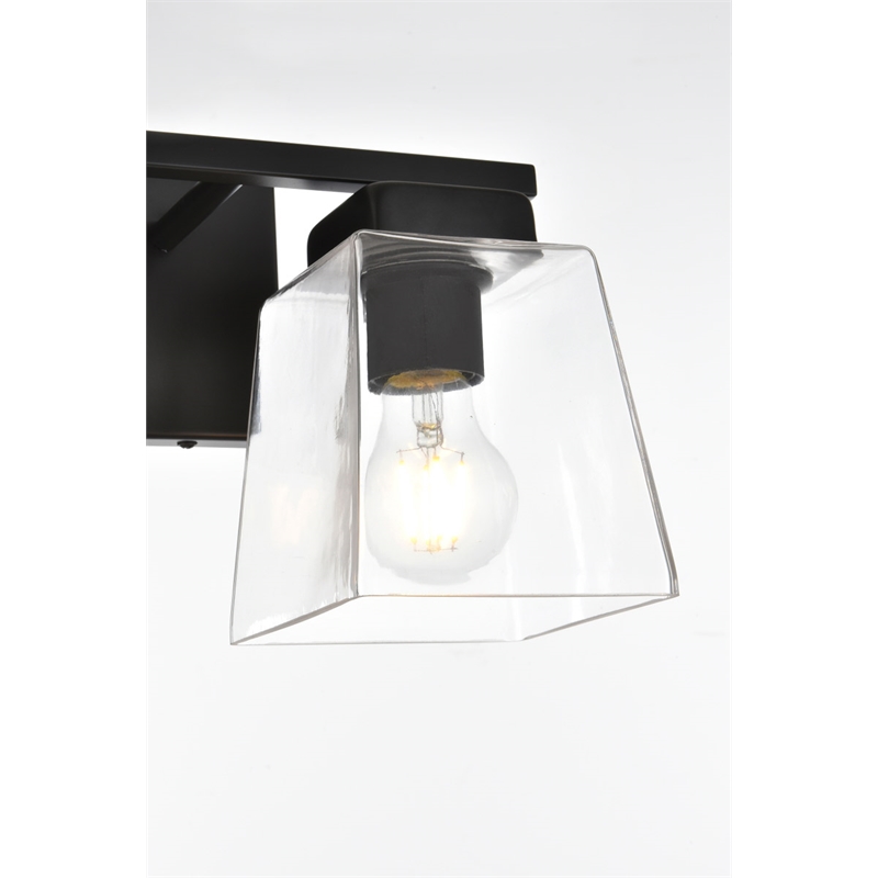 Living District Merrick 2-Light Iron & Glass Bath Sconce in Black/Clear