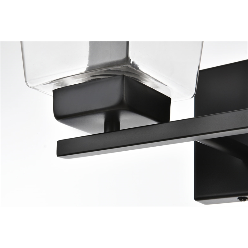 Living District Merrick 2-Light Iron & Glass Bath Sconce in Black/Clear