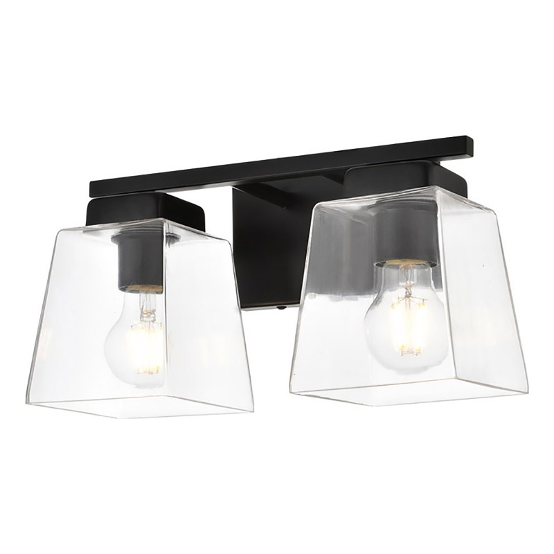 Living District Merrick 2-Light Iron & Glass Bath Sconce in Black/Clear