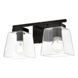 Living District Merrick 2-Light Iron & Glass Bath Sconce in Black/Clear