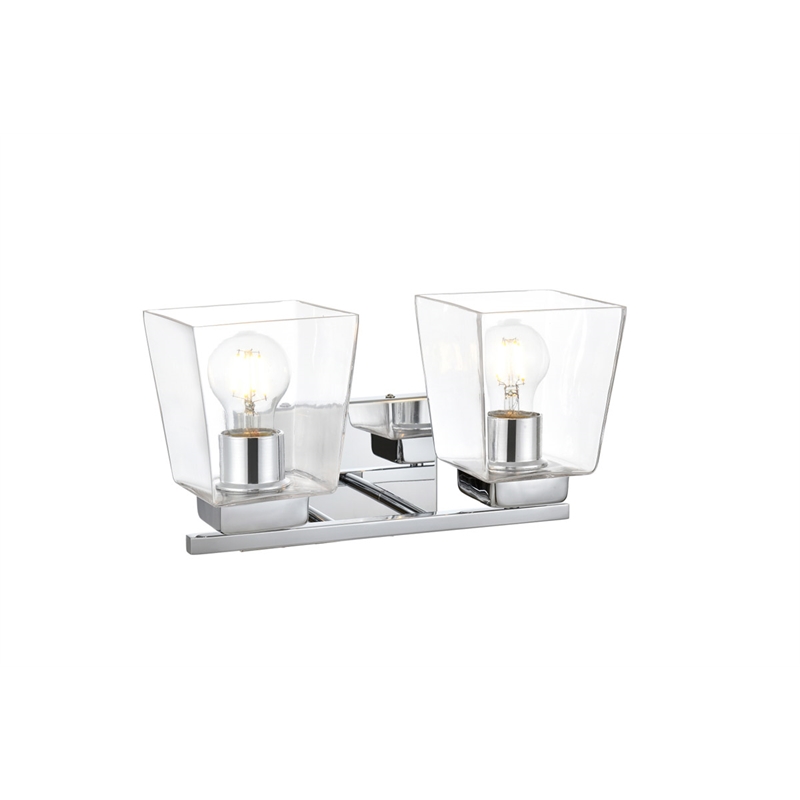 Living District Merrick 2-Light Iron & Glass Bath Sconce in Chrome/Clear