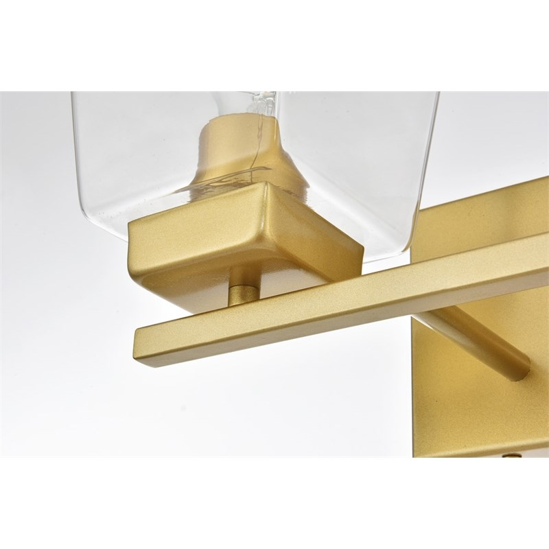 Living District Merrick 2-Light Iron & Glass Bath Sconce in Brass/Clear