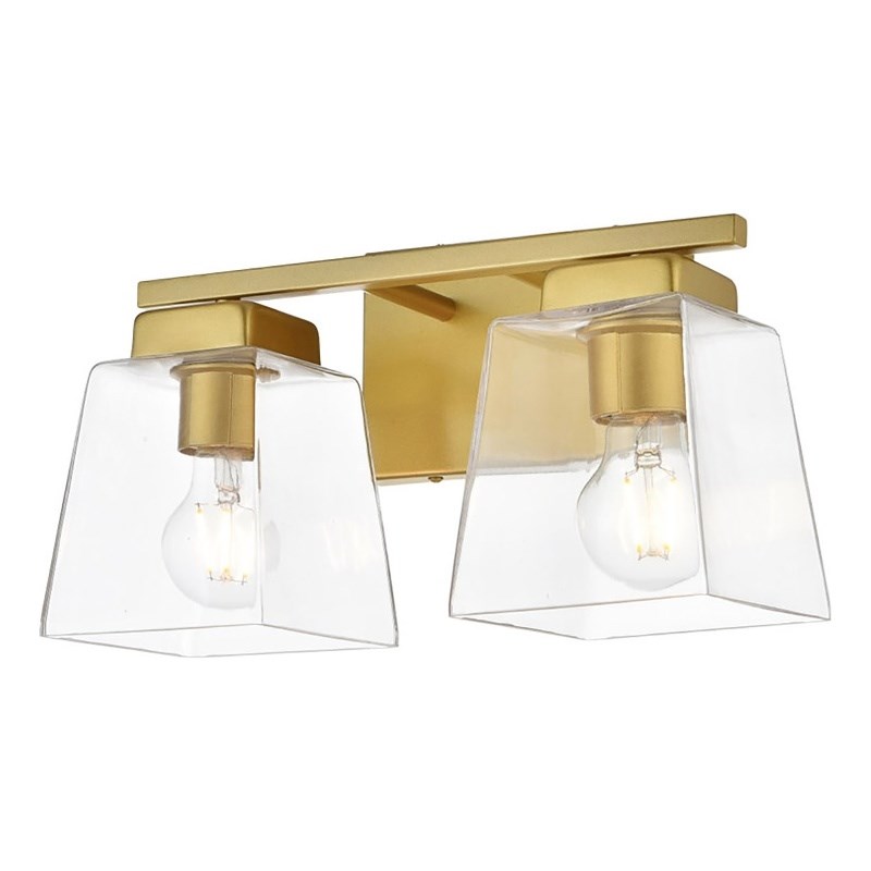 Living District Merrick 2-Light Iron & Glass Bath Sconce in Brass/Clear
