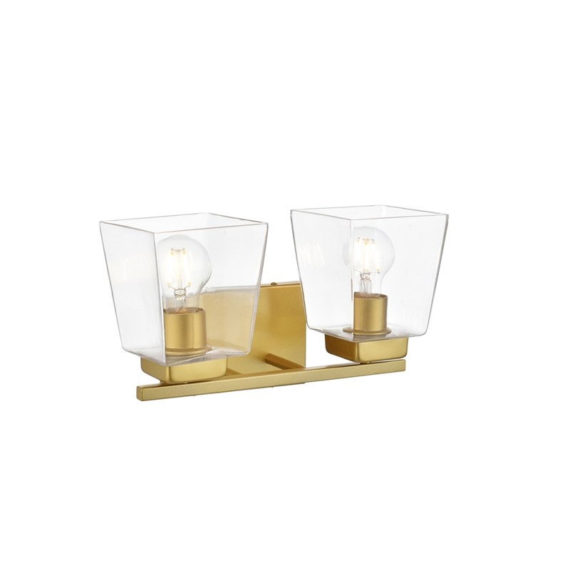 Living District Merrick 2-Light Iron & Glass Bath Sconce in Brass/Clear