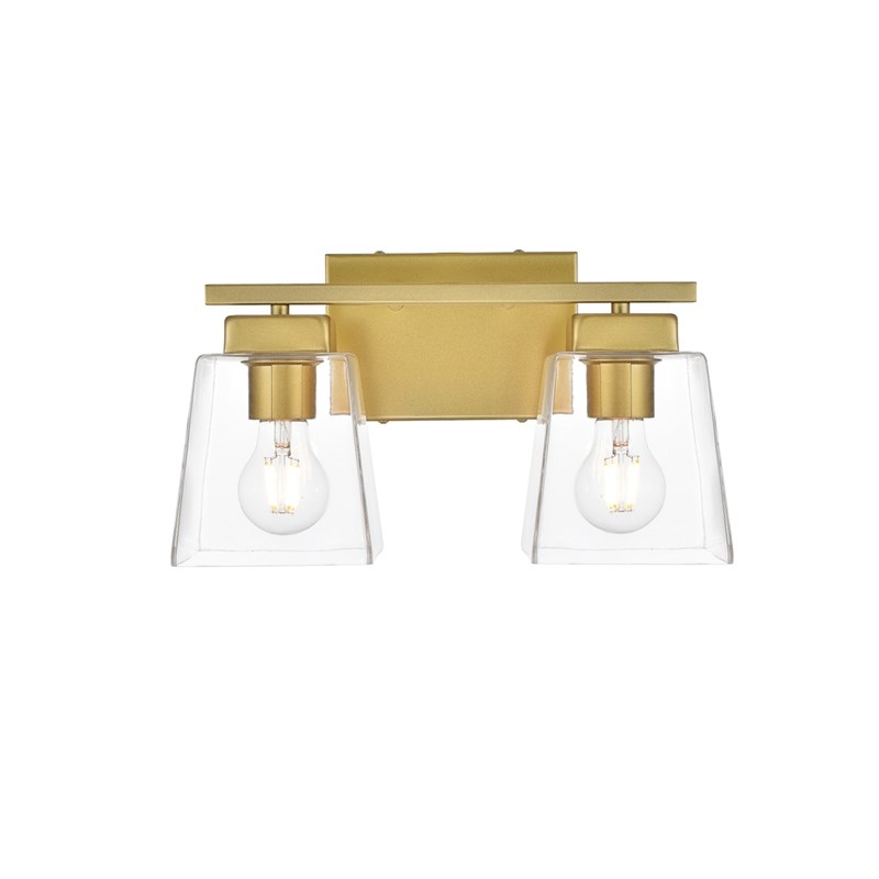 Living District Merrick 2-Light Iron & Glass Bath Sconce in Brass/Clear