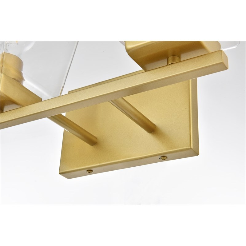 Living District Merrick 2-Light Iron & Glass Bath Sconce in Brass/Clear