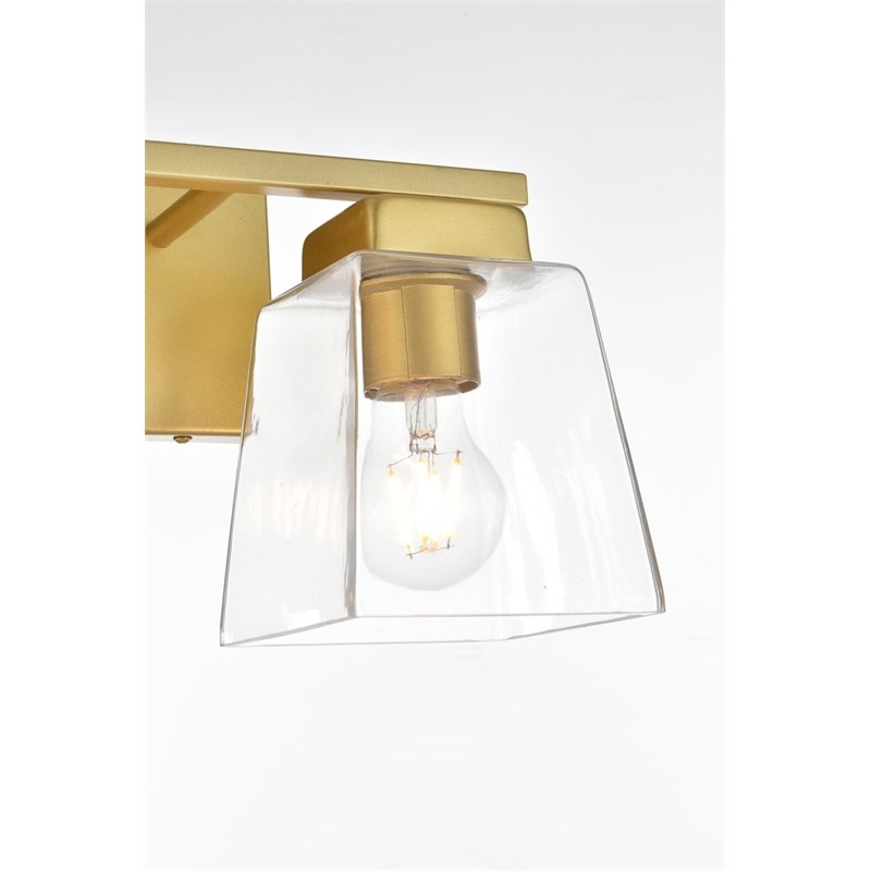 Living District Merrick 2-Light Iron & Glass Bath Sconce in Brass/Clear