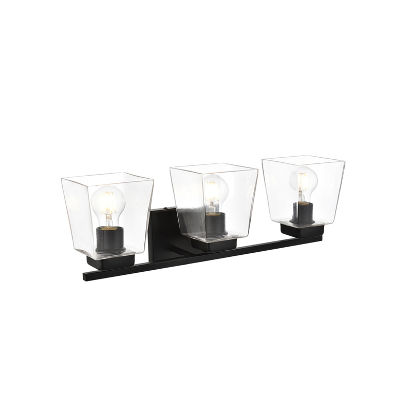 Living District Merrick 3-Light Iron & Glass Bath Sconce in Black/Clear