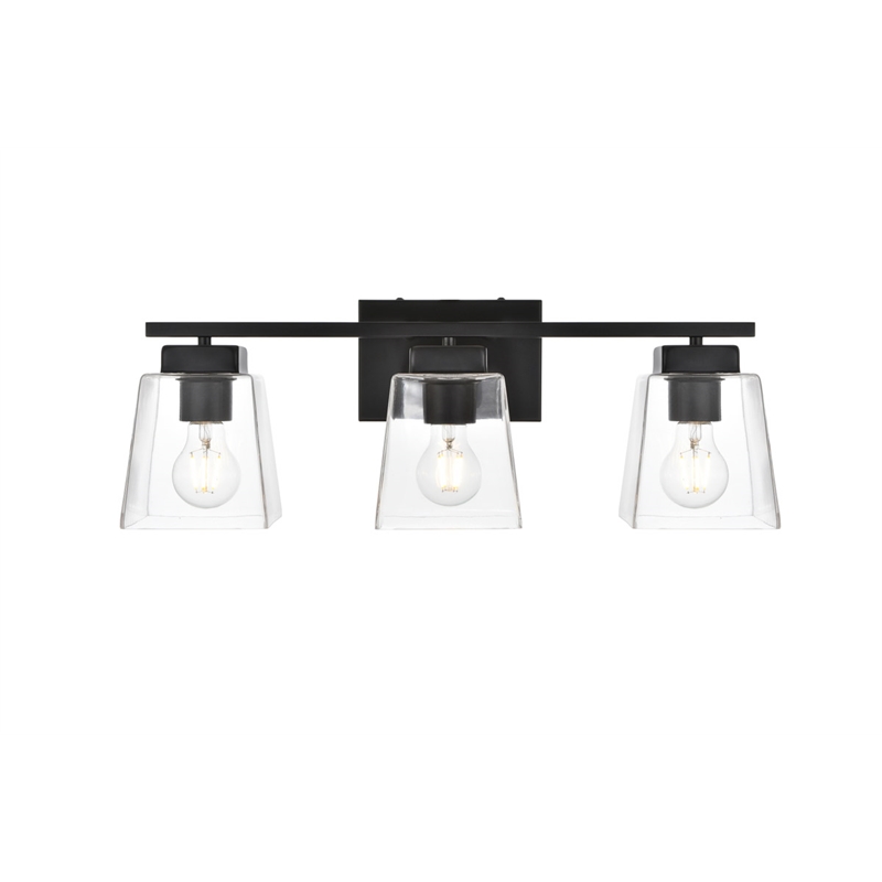 Living District Merrick 3-Light Iron & Glass Bath Sconce in Black/Clear