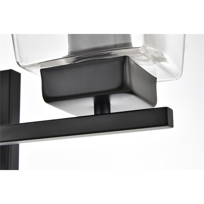 Living District Merrick 3-Light Iron & Glass Bath Sconce in Black/Clear