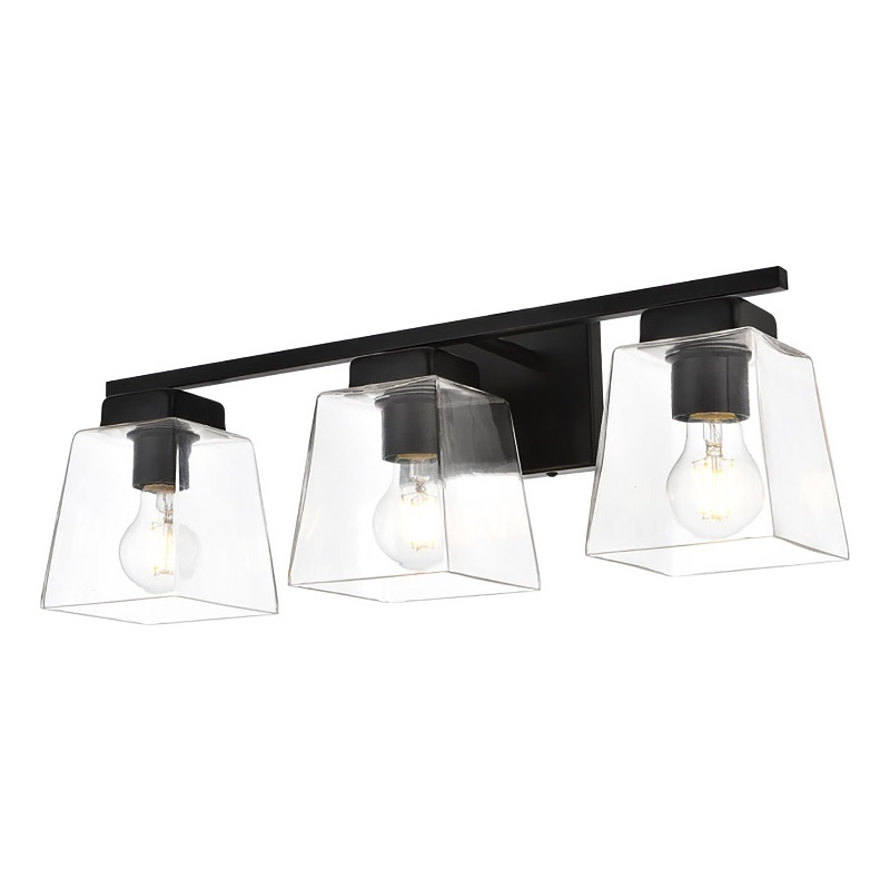 Living District Merrick 3-Light Iron & Glass Bath Sconce in Black/Clear