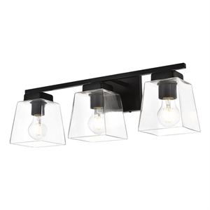Living District Merrick 3-Light Iron & Glass Bath Sconce in Black/Clear