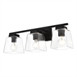 Living District Merrick 3-Light Iron & Glass Bath Sconce in Black/Clear