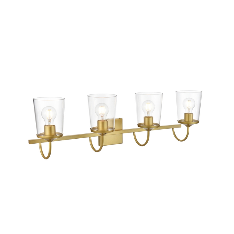 Living District Avani 4-Light Iron & Glass Bath Sconce in Brass and Clear