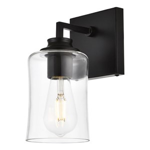 Living District Ronnie 1-Light Iron & Glass Bath Sconce in Black/Clear