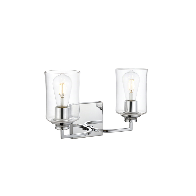 Living District Ronnie 2-Light Iron & Glass Bath Sconce in Chrome/Clear