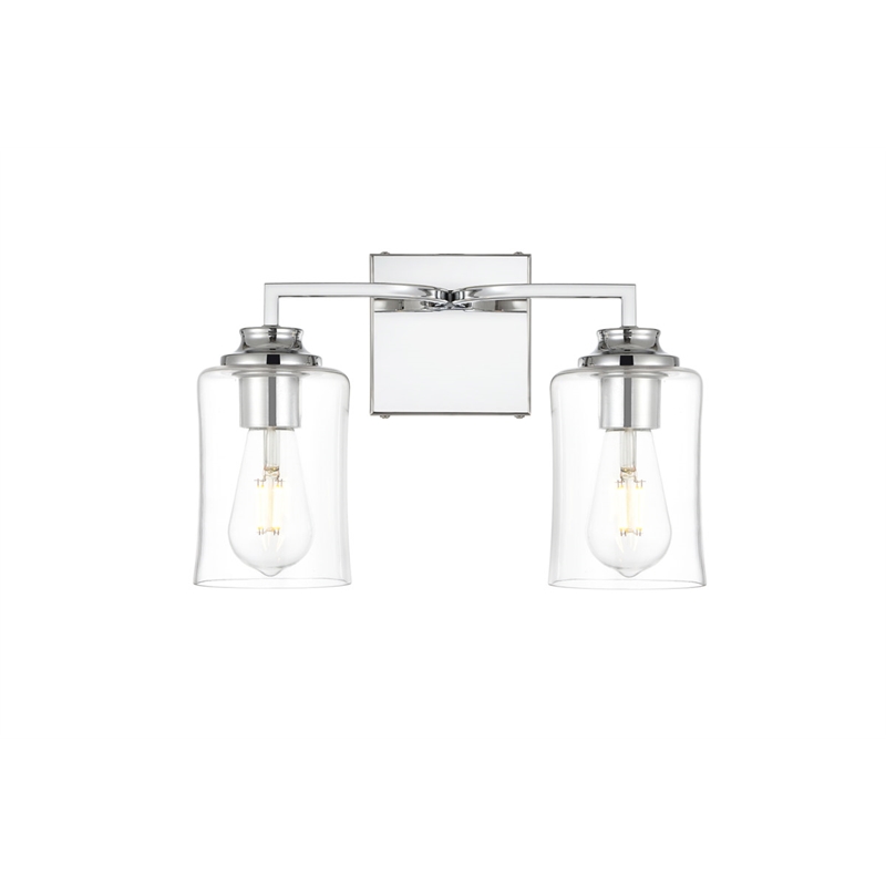 Living District Ronnie 2-Light Iron & Glass Bath Sconce in Chrome/Clear