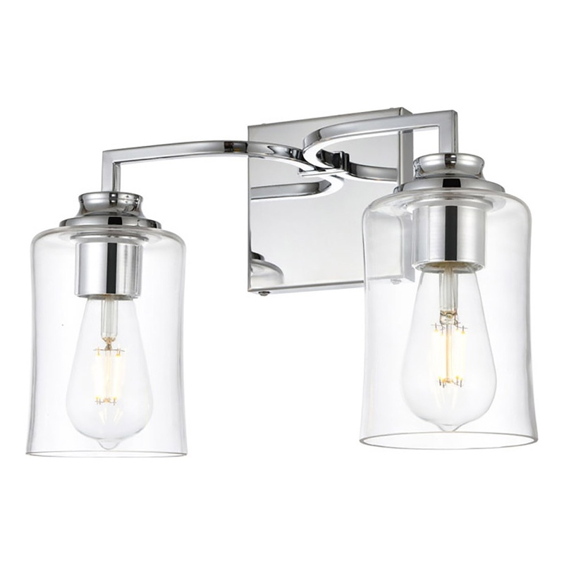 Living District Ronnie 2-Light Iron & Glass Bath Sconce in Chrome/Clear
