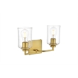 Living District Ronnie 2-Light Iron & Glass Bath Sconce in Brass/Clear