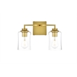 Living District Ronnie 2-Light Iron & Glass Bath Sconce in Brass/Clear