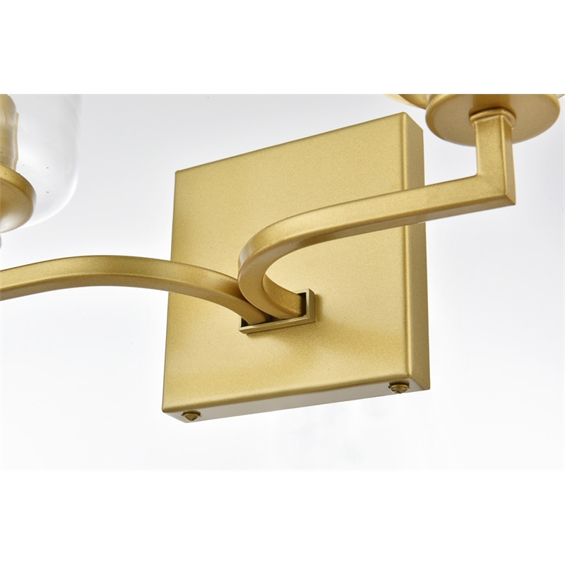 Living District Ronnie 2-Light Iron & Glass Bath Sconce in Brass/Clear