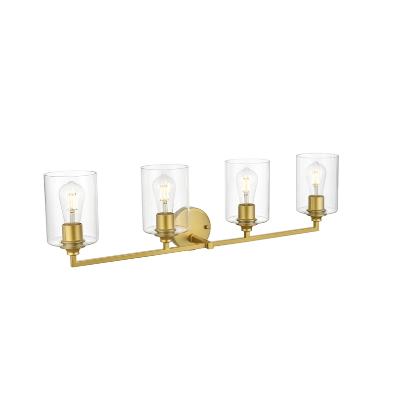 Living District Mayson 4-Light Iron & Glass Bath Sconce in Brass/Clear