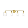 Living District Mayson 4-Light Iron & Glass Bath Sconce in Brass/Clear