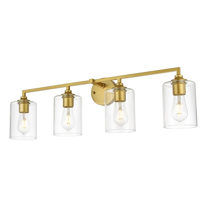 Living District Mayson 4-Light Iron & Glass Bath Sconce in Brass/Clear