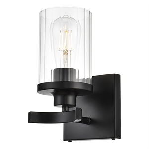 Living District Saanvi 1-Light Iron & Glass Bath Sconce in Black/Clear