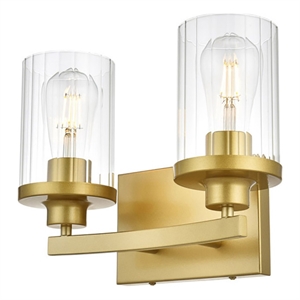 Living District Saanvi 2-Light Iron & Glass Bath Sconce in Brass/Clear