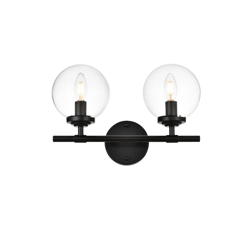 Living District Ingrid 2-Light Iron & Glass Bath Sconce in Black & Clear