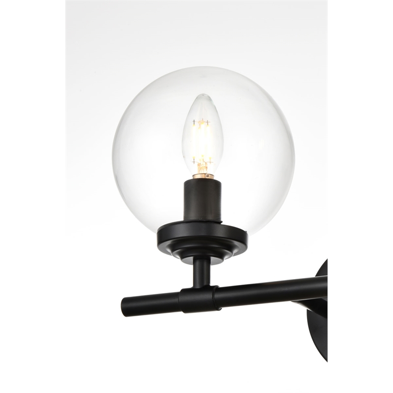 Living District Ingrid 2-Light Iron & Glass Bath Sconce in Black & Clear