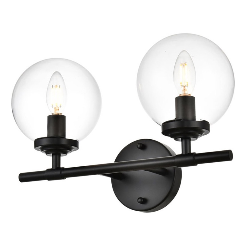 Living District Ingrid 2-Light Iron & Glass Bath Sconce in Black & Clear