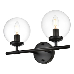 Living District Ingrid 2-Light Iron & Glass Bath Sconce in Black & Clear