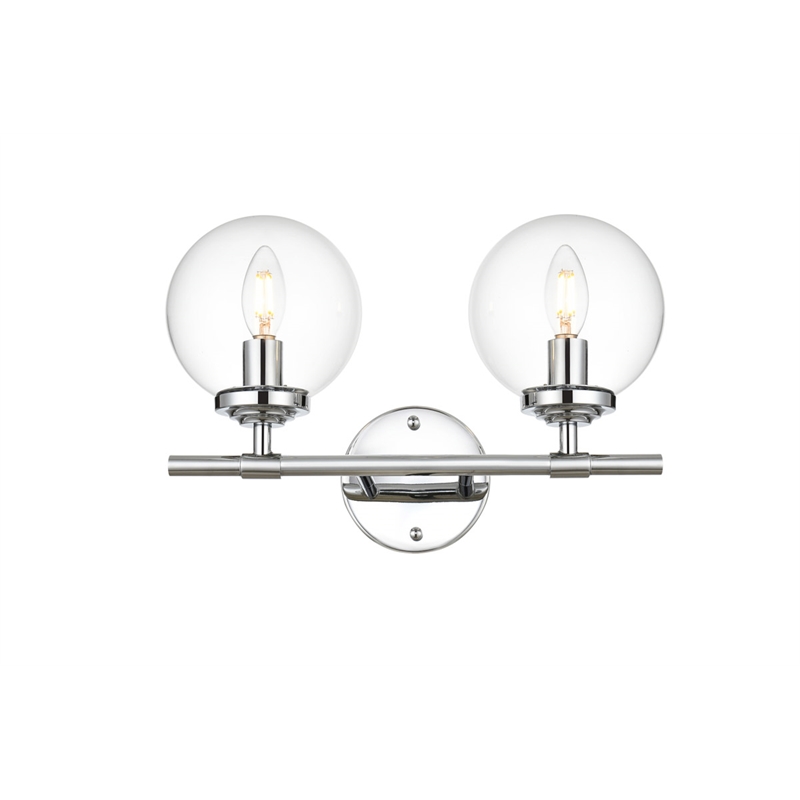 Living District Ingrid 2-Light Iron & Glass Bath Sconce in Chrome and Clear