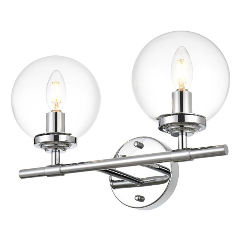Living District Ingrid 2-Light Iron & Glass Bath Sconce in Chrome and Clear