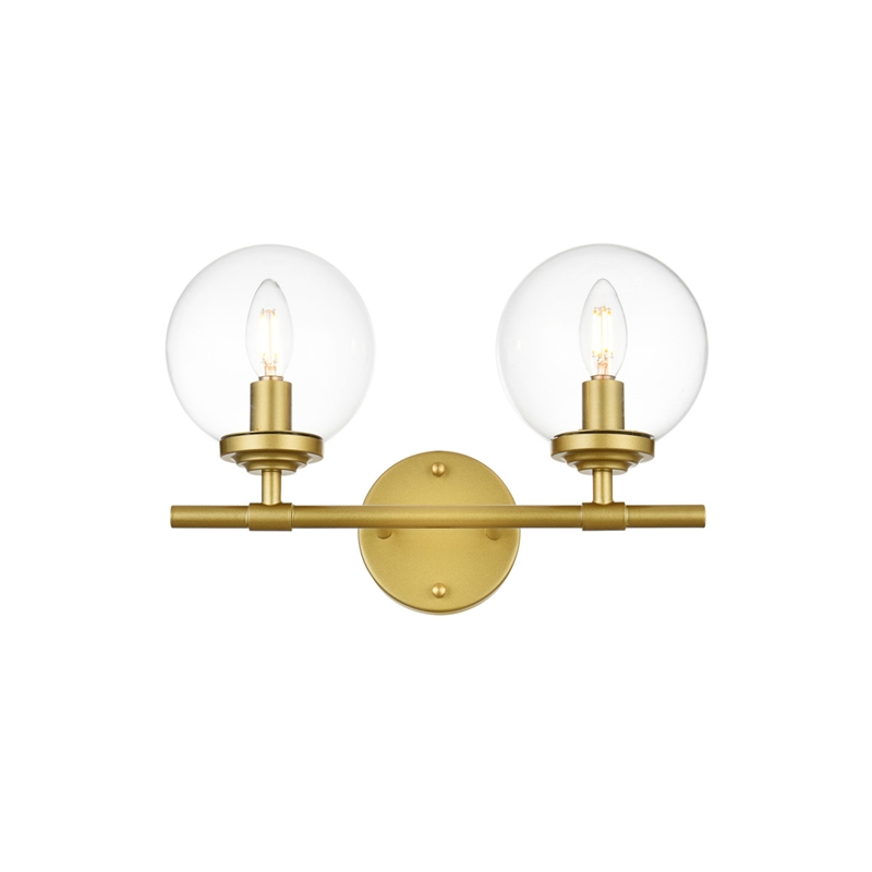 Living District Ingrid 2-Light Iron & Glass Bath Sconce in Brass & Clear