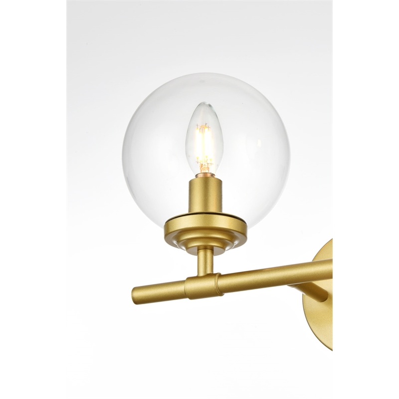 Living District Ingrid 2-Light Iron & Glass Bath Sconce in Brass & Clear