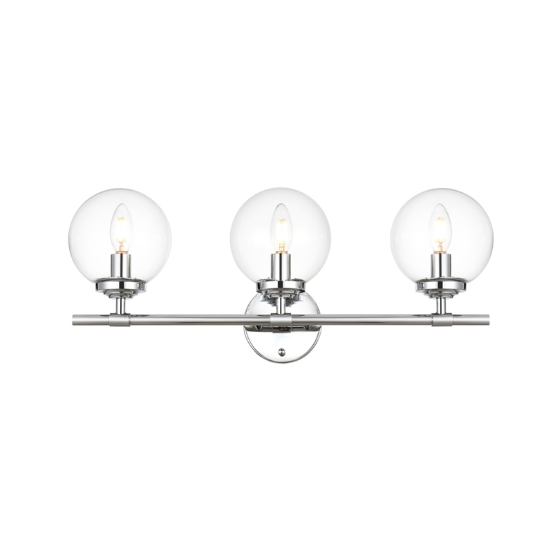 Living District Ingrid 3-Light Iron & Glass Bath Sconce in Chrome and Clear