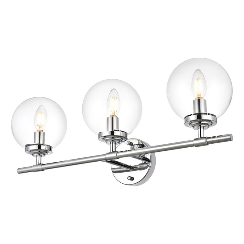 Living District Ingrid 3-Light Iron & Glass Bath Sconce in Chrome and Clear