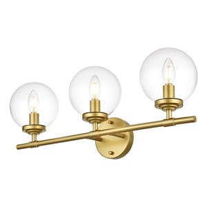 Living District Ingrid 3-Light Iron & Glass Bath Sconce in Brass and Clear