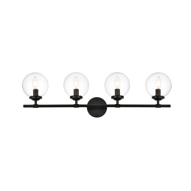 Living District Ingrid 4-Light Iron & Glass Bath Sconce in Black and Clear