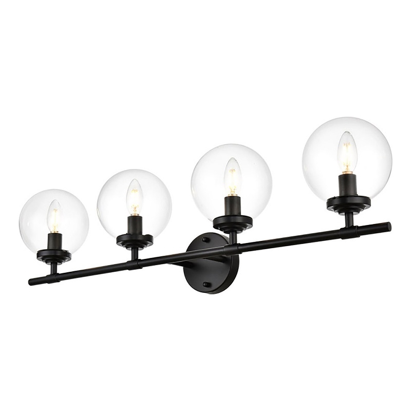Living District Ingrid 4-Light Iron & Glass Bath Sconce in Black and Clear