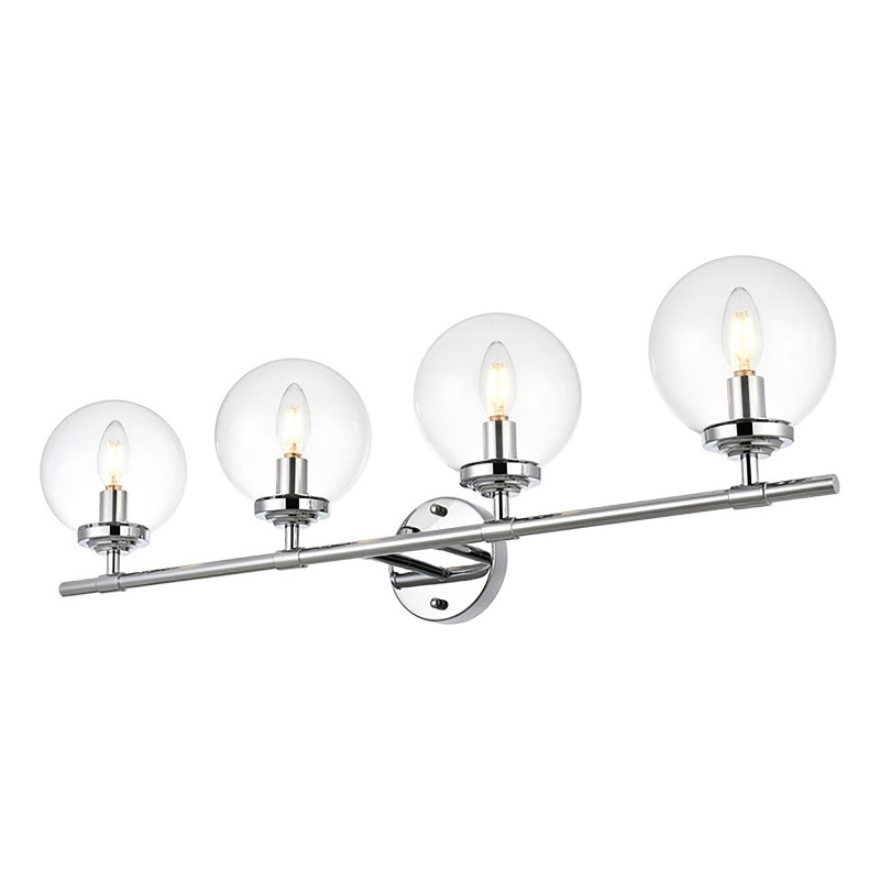 Living District Ingrid 4-Light Iron & Glass Bath Sconce in Chrome and Clear