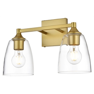 Living District Gianni 2-Light Iron & Glass Bath Sconce in Brass/Clear