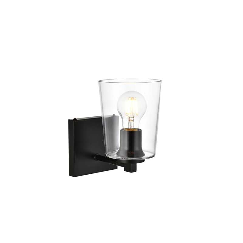 Living District Kacey 1-Light Iron & Glass Bath Sconce in Black/Clear