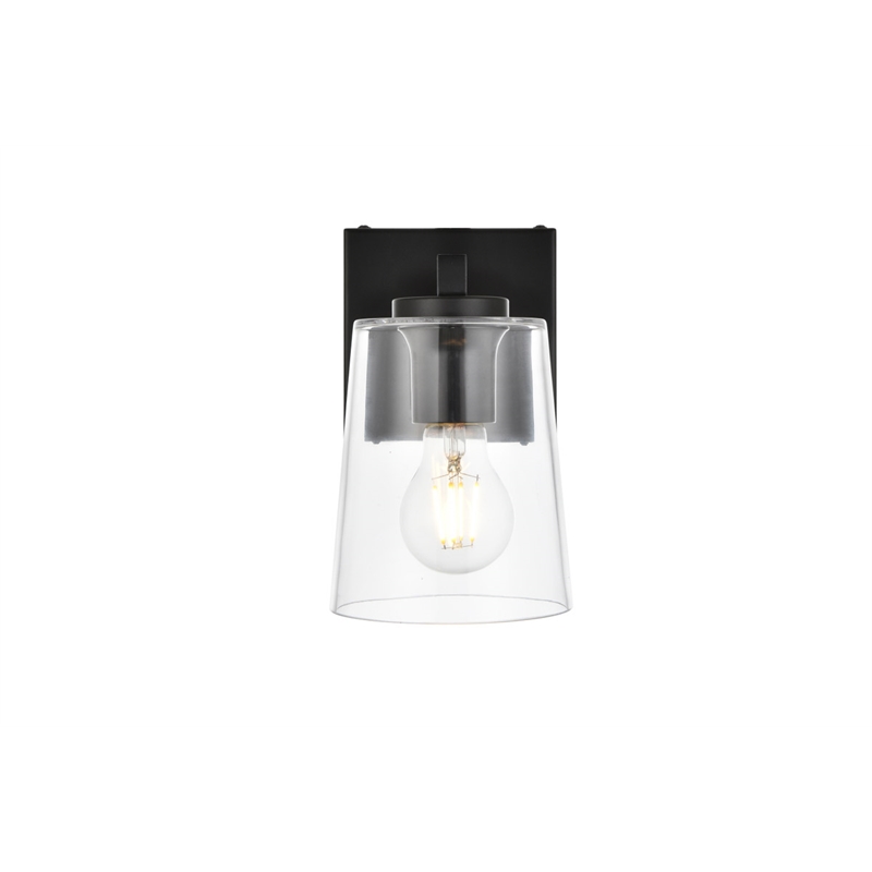 Living District Kacey 1-Light Iron & Glass Bath Sconce in Black/Clear
