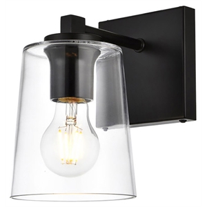 Living District Kacey 1-Light Iron & Glass Bath Sconce in Black/Clear