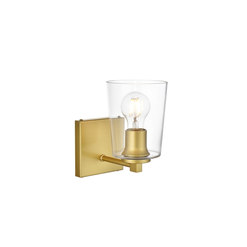 Living District Kacey 1-Light Iron & Glass Bath Sconce in Brass/Clear