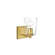 Living District Kacey 1-Light Iron & Glass Bath Sconce in Brass/Clear